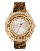 Betsey Johnson Womens Baguette Crystal Set Case and Leopard Strap Watch Standard BJ0043208 - Brown