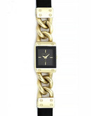 Anne Klein Womens Trend Standard Chain Link and Leather Band Watch - Gold