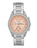 Fossil Ladies Decker Two Tone and Crystal Chronograph Watch - Silver