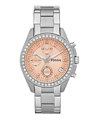 Fossil Ladies Decker Two Tone and Crystal Chronograph Watch - Silver