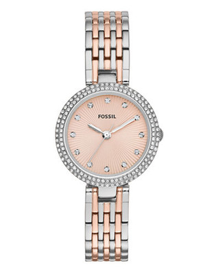 Fossil Ladies Olive Two Tone Crystallized Watch - Two Tone