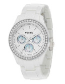 Fossil Stella White Dial With White Resin Bracelet Watch - White