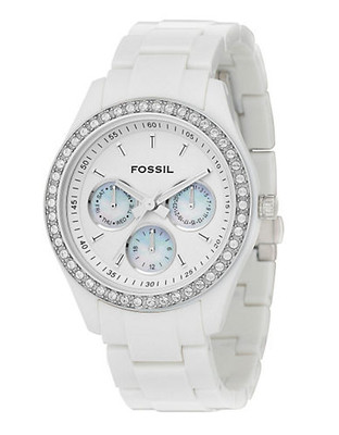Fossil Stella White Dial With White Resin Bracelet Watch - White
