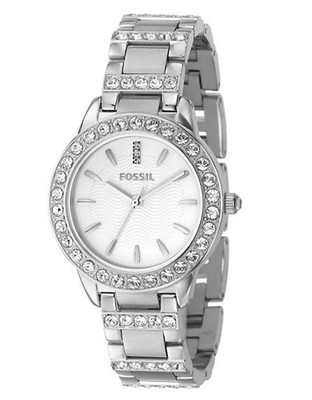 Fossil Round Silver Dial With Glitz And Silver Bracelet Watch - Silver