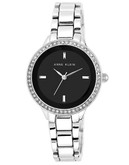 Anne Klein Silver Tone Watch and Band with Bezel Crystals - Black