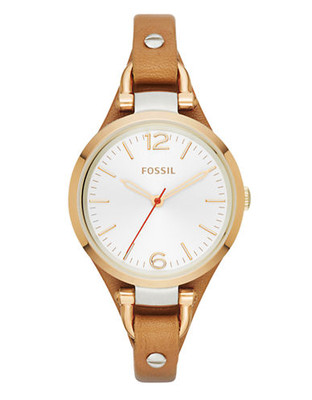 Fossil Georgia Three Hand Leather Watch   Brown - Brown