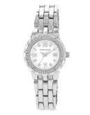 Anne Klein Round silver tone case and band with a MOP dial and crystals on the bezel - Silver