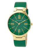 Anne Klein Round gold tone case with a green leather band and dial - Green