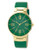 Anne Klein Round gold tone case with a green leather band and dial - Green