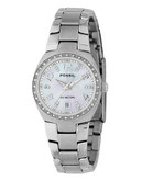 Fossil Ladies Mother of Pearl Dial With Glitz & Silver Bracelet - Silver