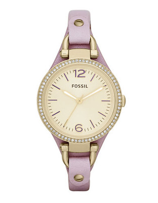 Fossil Georgia Three Hand Leather Watch - Lavender - Lavender