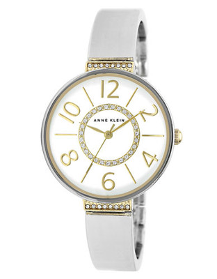 Anne Klein Two tone large semi-bagle watch with crystals on the band and dial - Two Tone
