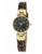 Anne Klein Round gold tone case with brown leather strap and black dial - Brown