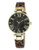Anne Klein Round gold tone case with brown leather strap and large face black dial - Brown
