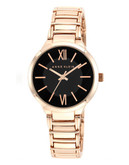 Anne Klein Round rosegold case and band with a black glossy dial