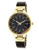 Anne Klein Round gold tone case with brown plastic semi bangle band and black glossy dial - Brown