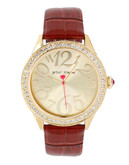 Betsey Johnson Gold Case Set in Crystal & Red Strap Watch - Red