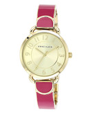 Anne Klein Round gold tone case with magenta semi bangle and link band - PINK