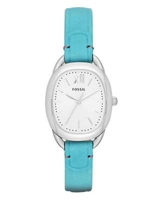 Fossil Sculptor Three Hand Leather Watch  Blue - Blue