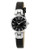 Anne Klein Ladies silver tone round watch with black leather band and silver tone lugs - Black