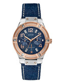 Guess Ladies Denim and Rose Gold Sport Watch W0289L1 - BLUE