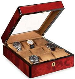Venlo Triple Burlwood Collection 9 Watch Case with Glass