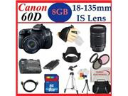 Canon EOS 60D 18 MP CMOS Digital SLR Camera with Canon EF-S 18-135mm Lens + Essential 8GB Accessory Kit Package
