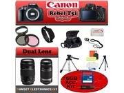 Canon Rebel T5i Black 18.0 MP Digital SLR Camera Body With Canon 75-300mm III Lens & Canon 55-250mm IS Lens & Simple Accessory Package