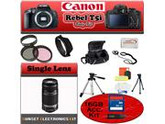 Canon Rebel T5i Black 18.0 MP Digital SLR Camera Body With Canon 55-250mm IS Lens & Simple Accessory Package