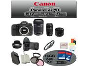 Canon EOS 7D DSLR Camera with 3 Canon Lens Pro Pack Also Includes Deleuxe Backpack, 2 Extra Batteries + More