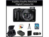 Fujifilm FinePix F660EXR Digital Camera Kit Includes: Extended Life Replacement Battery, Rapid Travel Charger, 8GB Memory card, Memory Card Reader, Table Top Tr