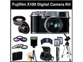 Fujifilm X100 Digital SLR Camera PHOTOGRAPHERS Kit Includes: 0.45X Wide Angle Lens, 2X Telephoto, 3 Piece Filter Kit, 4 Piece Macro Filter Set, 2-32GB SD cards,