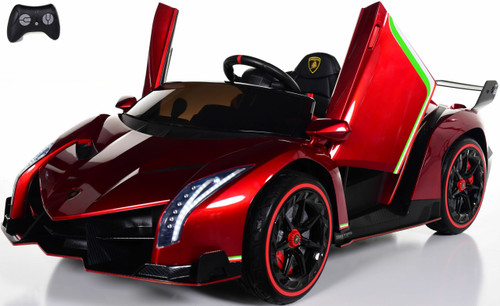 Lamborghini Veneno All Wheel Drive Ride On Car w/ Leather Seat & Rubber Tires - Burgundy