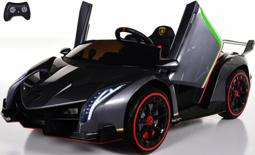 Lamborghini Veneno All Wheel Drive Ride On Car w/ Leather Seat & Rubber Tires - Silver