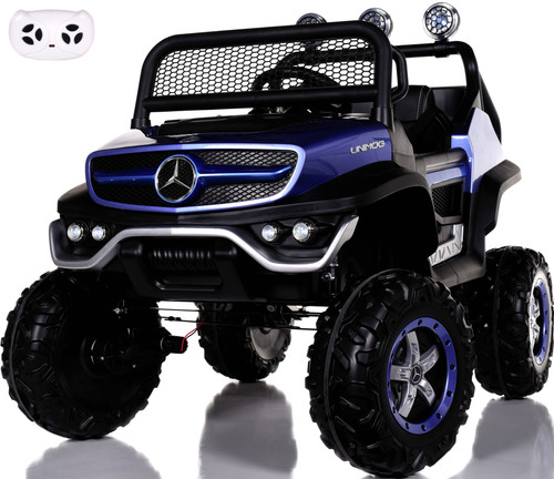 4x4 Mini Mercedes Unimog Ride On UTV w/ Remote Control & Rubber Tires - Metallic Blue