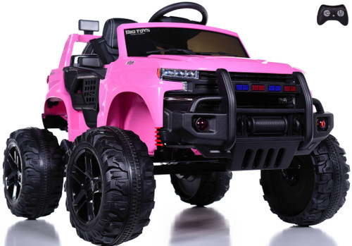 24v Lifted Chevy Silverado Ride On Pickup Truck w/ Remote Control & Leather Seat - Pink