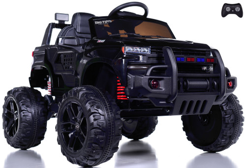 24v Lifted Chevy Silverado Ride On Pickup Truck w/ Remote Control & Leather Seat - Black