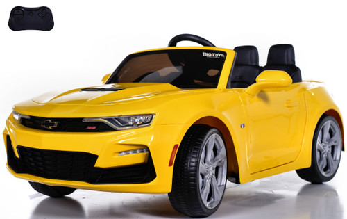 Chevy Camaro Ride On Car w/ Leather Seat & Rubber Tires - Yellow