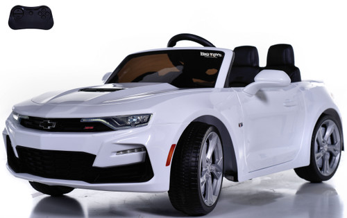Chevy Camaro Ride On Car w/ Leather Seat & Rubber Tires - White