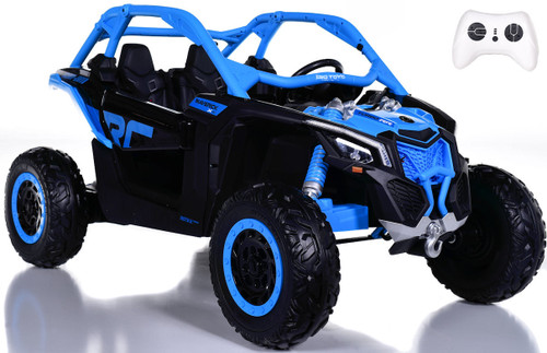 24v Can-Am Maverick X3 Ride On 4x4 UTV w/ Rubber Tires & Leather Seat - Blue