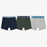 3PK MENS ELLESSE BOXERS STRIPE WB PLAIN NAVY GREEN OATMEAL