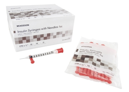 Insulin Syringe With Needle Mckesson 1 Ml 27 Gauge 12 Inch Attached Needle Without Safety Case Of 500 Mckesson 102 Sn1c2705p