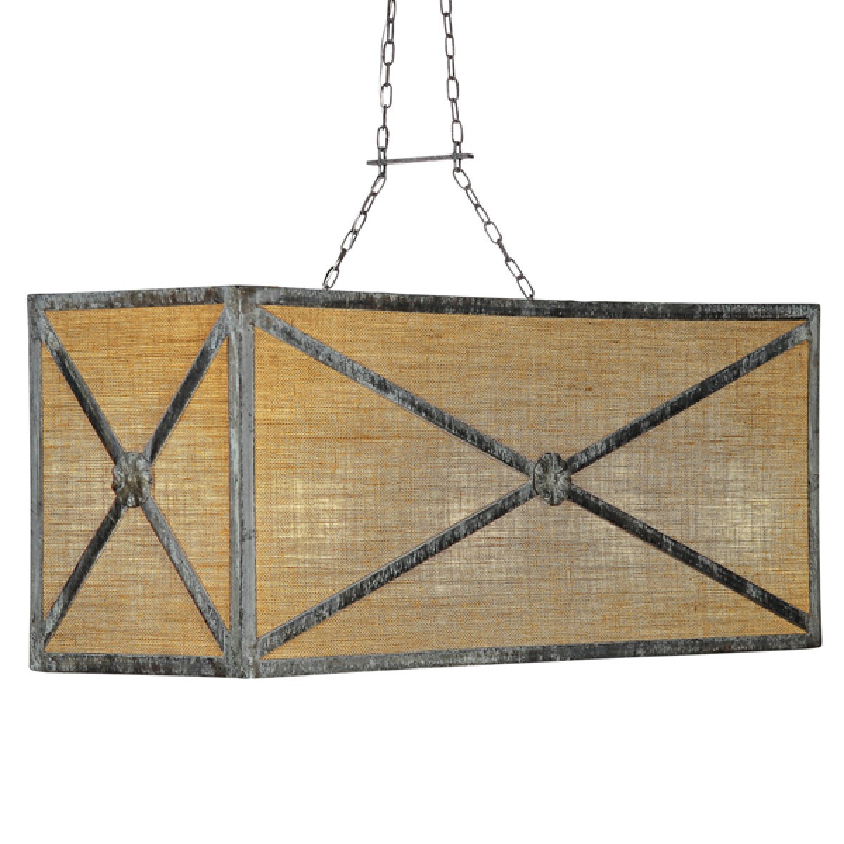 French Iron Linen Medallion Rectangular Chandelier 6 Light French Iron Medallion Rectangular Small 8 Light Chandelier
