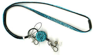 Rhinestone Bling Retractable Lanyard Teal