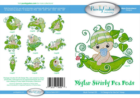 Mylar Embroidery Swirly Pea Pods