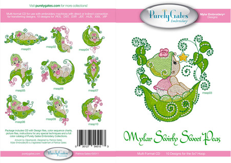 Mylar Embroidery Swirly Sweet Peas
