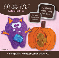 Pumpkin and Monster Candy Cuties In the Hoop Machine Embroidery Designs with CD