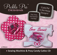 Sewing Machine and Posy Candy Cuties In the Hoop Machine Embroidery Designs with CD