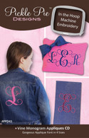 Vine Monogram Appliques In the Hoop Machine Embroidery Designs with CD