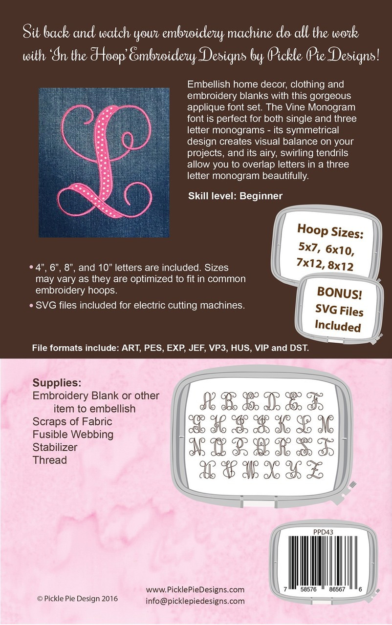 Download Vine Monogram Appliques In The Hoop Machine Embroidery Designs With Cd Premium Sewing Outlet